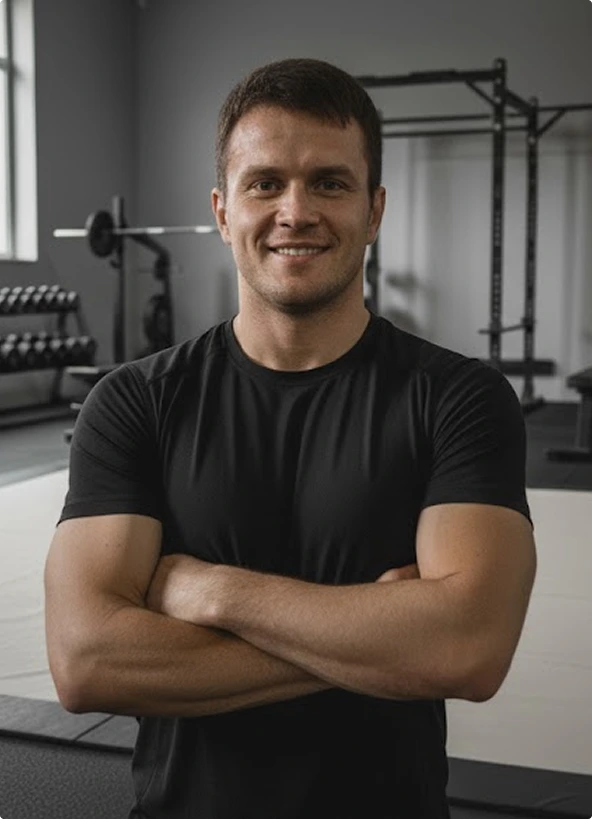 Retrato do personal Felipe Rocha na academia